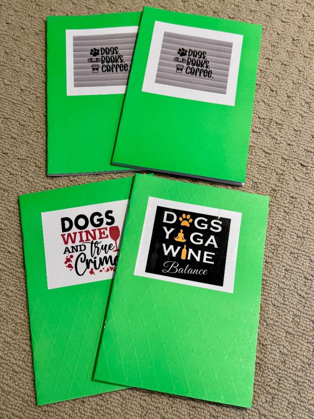 4 Funny Dog Sayings, Green Lines Notebooks Journals
